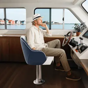 COSTWAY - Captain Bucket Seat Pontoon Boat Chair with PVC Leather and Armrests-Blue