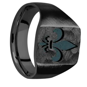 Medium Rectangle signet ring (16x11.5mm) in Zirconium, with a Wide style band and a Fleur De Lis engraving.