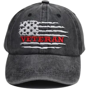 Unisex vintage-style military cap for veterans, American patriotic adjustable embroidered American flag baseball cap