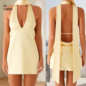 Women's Halter Dress with Collar 2 Piece Set Stylish Solid/Floral Print Deep V Neck Sleeveless Mini A-Line Dress For Party Vocation Dress Formal Sexy Womenswear