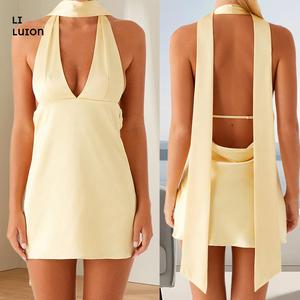 Women's Halter Dress with Collar 2 Piece Set Stylish Solid/Floral Print Deep V Neck Sleeveless Mini A-Line Dress For Party Vocation Dress Formal Sexy Womenswear