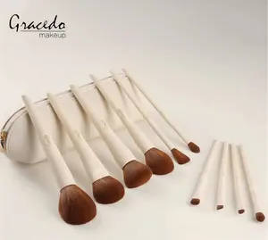 10Pcs Corn Silk Makeup Brushes Set - Vegan Starter Kit with Wooden Handle, PU Leather Makeup Bag, Eyeshadow Brushes, Eyeshadow Brushes Set