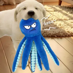 Octopus Plush Toy for Pets, Squeaky Octopus Toy for Cats and Dogs, Destructible Interactive Training Chew Toy for Puppies