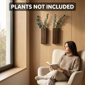 2 Pcs Wooden Wall Vase, Boho Wall Decor Planter for Dried Flowers, PLANTS NOT INCLUDED