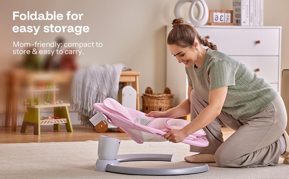 HARPPA Weddell Lite | Compact Electric Baby Swing with Music Speaker, Newborn Bouncer & Rocking Chair, Foldable Bassinet for Baby with Harness, 5 Adjustable Speeds