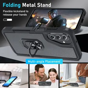 for Samsung Galaxy A14 A15 Case with Screen Protector+Camera Lens Protector,Heavy Duty Shockproof Full Body Protective Cover Built in Rotatable Metal Ring Holder Kickstand,Black Matte