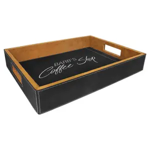 Custom Black & SIlver Laser Engraved Leatherette Serving Tray 16" x 12"