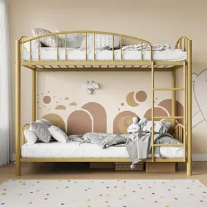 Gaomon Twin Over Twin Metal Bunk Bed for 2 Users, Heavy-Duty Sturdy Steel Frame with Arched Guardrails and Safety Ladder, No Box Spring Needed, Space-Saving Modern Gold Indoor Furniture, Two Users