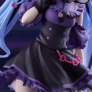 Gothic Lolita Anime Girl Figure, Black & Purple Dress Kawaii PVC Collectible Statue, Cute Virtual Singer Style Desk Decor, Fantasy Character Model Toy, Anime Room Decor, Birthday Holiday Gift for Fans