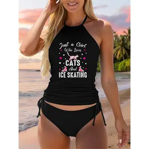 Just A Girl Who Loves Cats And Ice Skating Skate Girl Two Piece Swimsuit