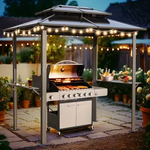 8 x 6 FT Grill Gazebo - Outdoor Barbecue Gazebo with Double Polycarbonate Panel Roof, Ideal for Patio, Lawn & Garden BBQ Areas