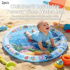 2-Pack Inflatable Pat Water Mat for Kids, BPA-Free Large Size Sensory Play Mat, Thickened Summer Cooling Ice Mat, Tummy Time Pat Pad, Portable Crawling Activity Cushion with Ocean Theme for Children, Water Mat for Babies