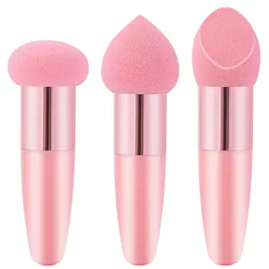 3Pcs Makeup Sponge Facial Foundation Sponge Professional Makeup Sponge with Handle Dry & Wet Use Makeup Sponges for Foundation