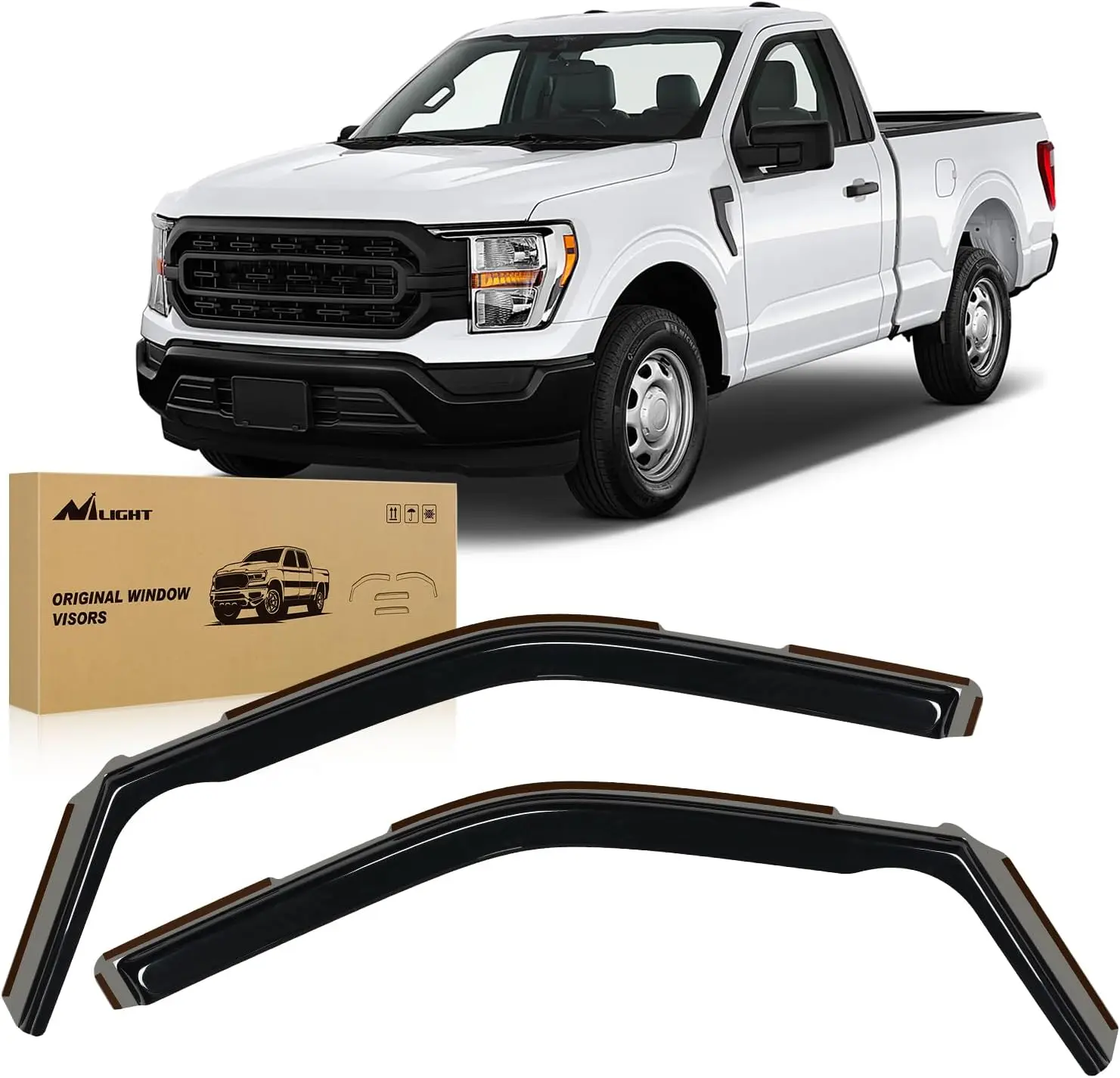Nilight Acrylic Shatterproof In-Channel Rain Guard Shields with Sun Visor Clip, 2PCS Aerodynamic Vent Window Deflectors - Tool-Free, Double-Side Hold for Ford F150 2021-2024 Regular/Super Crew/Super Cab Car Exterior Accessory