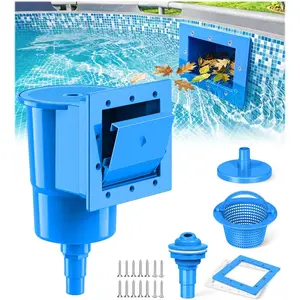 Standard Pool Wall Skimmer for Above Ground Pools, Heavy Duty ABS Through Wall Pool Skimmers with Return Jet & Vacuum Plate, Thru-wall Skimmer Kit Compatible with 6'' Openings-Dark Blue