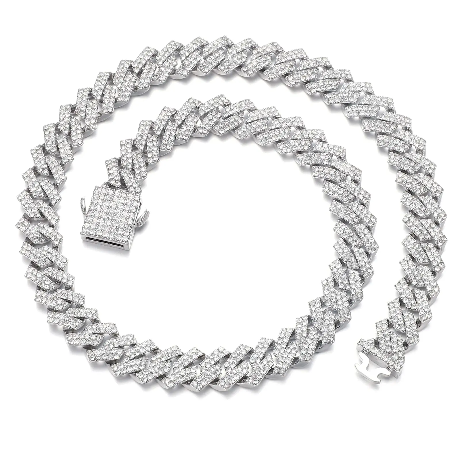 Mens Cuban Link Chain Iced Out Silver Miami Cuban Necklace Bling Diamond Chain Hip Hop Jewelry with Gift Box for Women