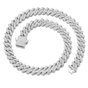Mens Cuban Link Chain Iced Out Silver Miami Cuban Necklace Bling Diamond Chain Hip Hop Jewelry with Gift Box for Women