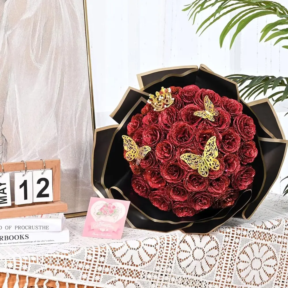 24-Piece DIY Glitter Rose Bouquet, Sparkling Faux Roses, Decorative Artificial Flowers, Perfect for Mother's Day, Wedding, Anniversary, Table Centerpiece, No Maintenance