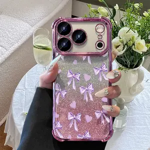 Glitter Purple Bow Coquette Phone Case, Y2K Girly Aesthetic Shockproof Cover for iPhone 17/16/15/14/13 Pro Max Plus, Cute Protective Case beautiful Design