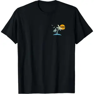 Front Back Heartbeat Sailboat Palm Trees Sunset Island Beach T-Shirt  Graphic tees