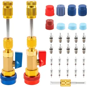 31PCS Professional AC Valve Core Removal Tool for Refrigerant Systems, Quick Remover & Installer for Pressure Ports, Includes Valve Core Tool Set, Service Port Caps & Stem Kit
