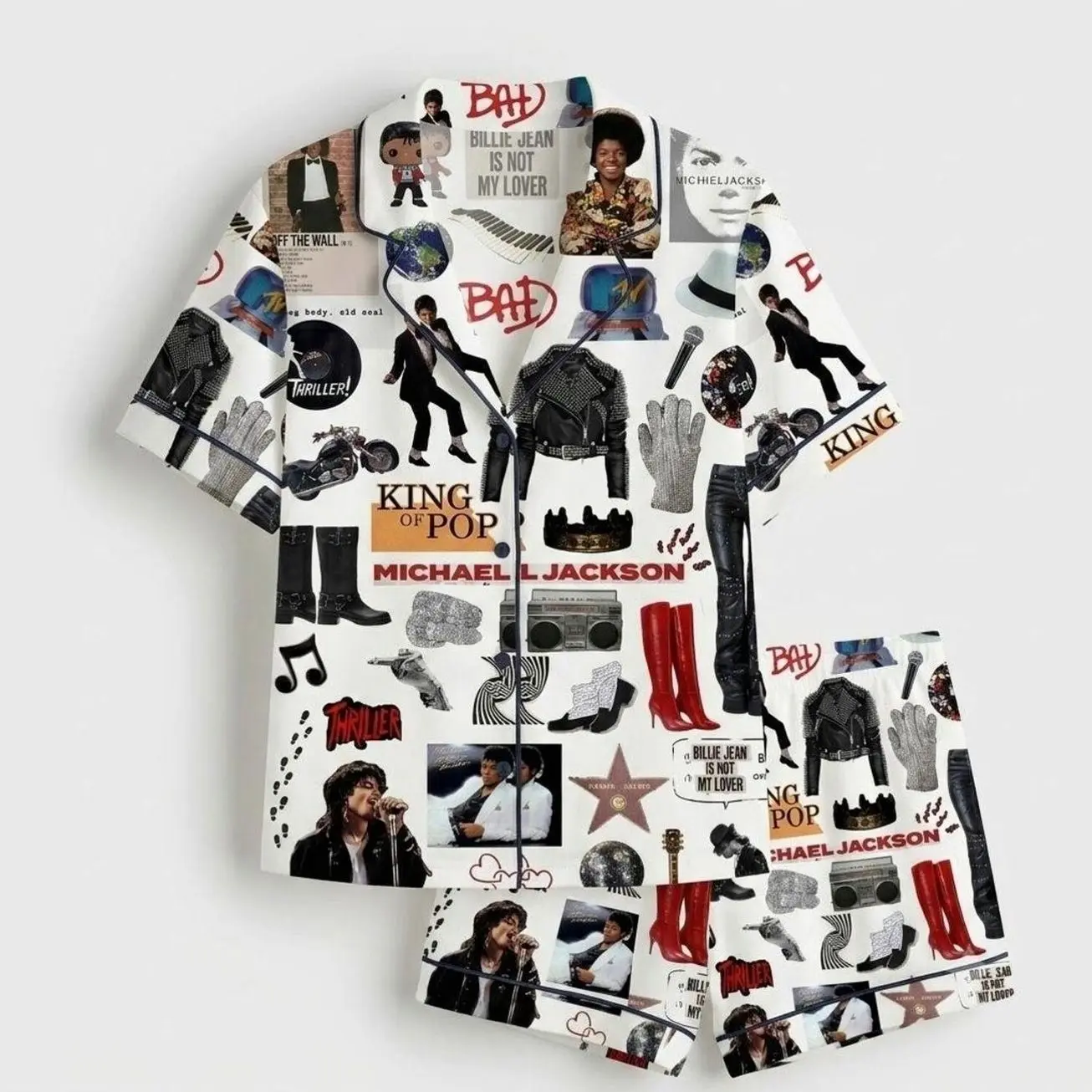 Michael Jackson Pajama Set Happy Halloween Short Sleeve Loungewear Comfy Casual Nightwear King Of Pop