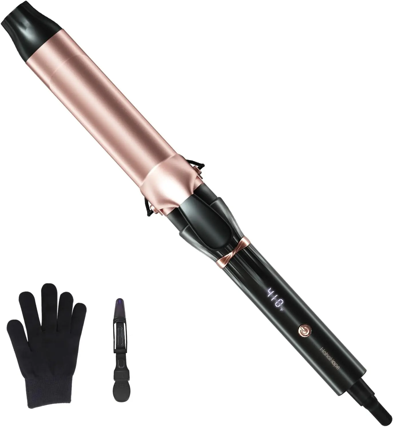 Hahahope Professional 1 1/2 Inch Curling Iron with Clamp - Large Barrel Curling Wand for Long Hair, Global Voltage, 7 Adjustable Heat Settings, Lightweight Design