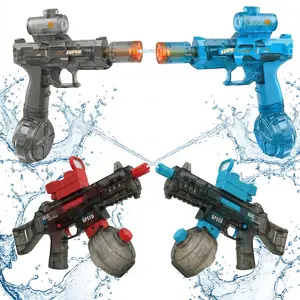 LED Light-Up Tactical Water Gun, Powerful Automatic Electric Squirt Blaster with Luminous Flame Effect, 32+ FT Long Range Battery Powered Toy for Summer Battles