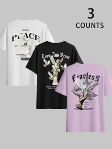 Men's Summer Pigeon Print Short Sleeve T-Shirt 3-Pack, Breathable Casual Streetwear Round Neck Top, Outdoor Wear Set