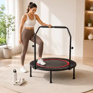 Fahuac Foldable Compact Mini Fitness Trampoline - 300LBS Capacity, 28-Spring Rebounder, Adjustable Foam Handle, Portable Home Workout Equipment for Home Gym, Outdoor Use