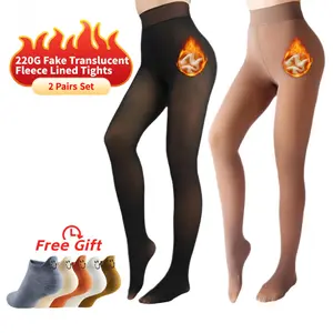 2 Pack One-Seam Fleece Lined Tights Sheer Black Fake Translucent Pantyhose Natural Skin-Like Tones Thermal Winter Warm Leggings High Waisted Tummy Control for Spring Outfits & Everyday Wear