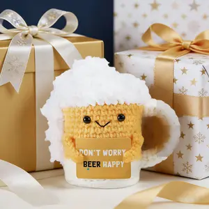 Mini Crochet Beer Figurine - Home Decor Statue, Positive Vibes Emotional Support Gift for Friends, Valentine's Day Inspirational Decor