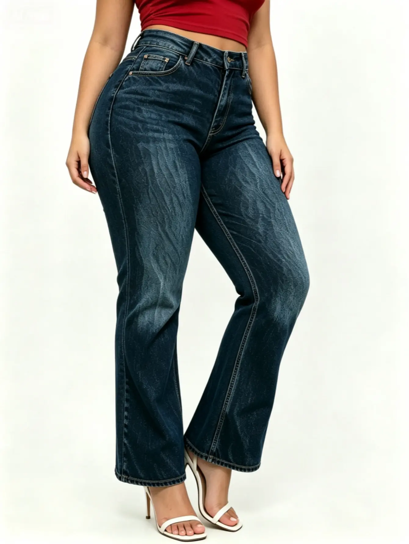 Women's Plus Size High Waisted Stretchy Cotton Denim Flare Jeans - Elastic, Slim-Fit, Flattering Jeans with Multiple Pockets, Bottoms for Halloween, Thanksgiving