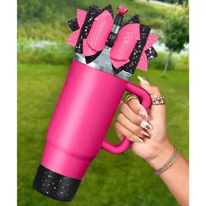 Bow Straw Topper with Cup Bootfor  40 30 oz - Bling Bow and  Cover Caps with Bottom Protector 3 count Sets for Tumbler Accessories