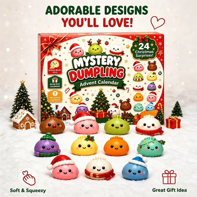 2026 Christmas Mini Squishies Advent Calendar - 24-Day Dumpling Squishy Fidgets, Glitter Anti Stress Kit Blind Box, Cool Christmas Gifts for Kids (Festive Holiday Party Supply)