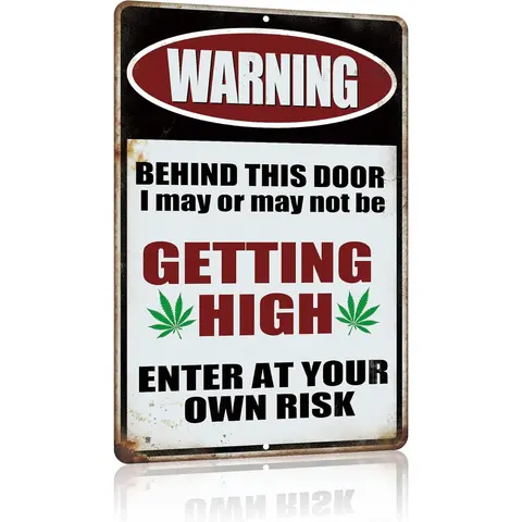 Vintage Whimsical Weed Metal Sign - 12x8 in Metal-Toned Tin Plaque, Men's Room Accessories, Bold Humor Decoration Items, Outdoor-Ready Warning Signage, Aesthetic Home Signs, Wall Decor