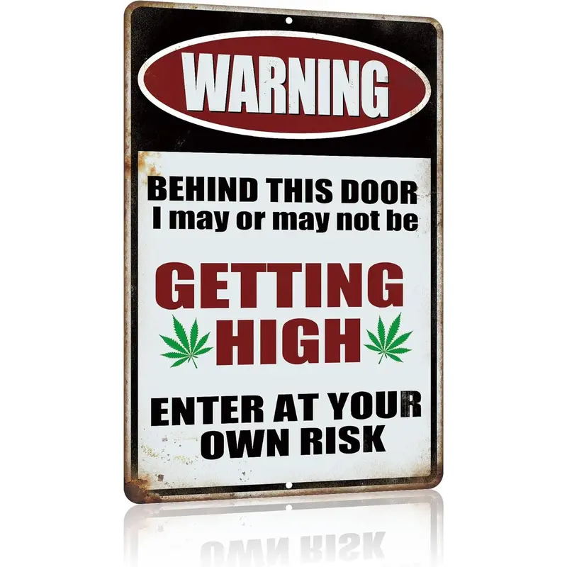 Vintage Whimsical Weed Metal Sign - 12x8 in Metal-Toned Tin Plaque, Men's Room Accessories, Bold Humor Decoration Items, Outdoor-Ready Warning Signage, Aesthetic Home Signs, Wall Decor