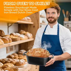 Dutch Oven for Bread Baking, Pre-seasoned Cast Iron Bread Pans for Homemade Bread, Even Heat Distribution Sourdough Baking Pan, 3.6Qt