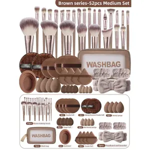 52 Piece Makeup Brush Set, Soft Bristle Powder Brush Blush Eyeshadow Sponge, All-In-One Beauty Tool Kit, Essential Cosmetic Brushes