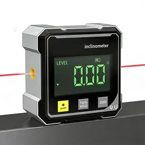 Dual Laser Guide Magnetic Digital Angle Finder - 360° Magnetic Attachment, Rechargeable Angle Meter for Woodworking, Construction and Machinery