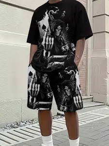 Men's 3D Digital Print Two-Piece Set, Outfit, 2pcs Trendy Fashion, Retro Casual Style, Breathable Sportswear, Perfect Holiday Gift