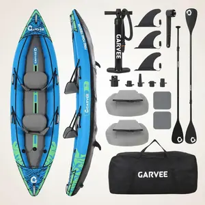 Inflatable Tandem Kayak for 2 Adults – 12.5FT, 450LB Capacity, 3 Removable Fins, Padded Seats, Hand Pump, Carry Bag, Repair Kit – Dog Friendly, Easy Setup, Ideal for Lake & Fishing