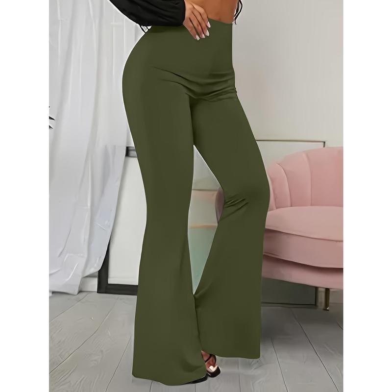 Solid Color Flare Leg Pants, Elegant Forbidden Pants For Spring & Summer, Women's Clothing