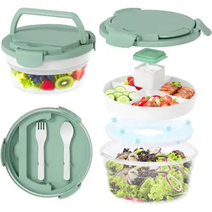 Salad Container for Lunch 58oz, Bento Box Adult with 4 Compartments, Leakproof Large  Bento Bowl with Lid for Adults - with Ice Pack & Dressing Cup for Meal Prep, Work, School