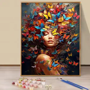 Paint by Numbers Kit for Adults Beginners - 16x20in/40x50cm Color Canvas, Easy DIY Butterfly and Girl Acrylic Painting Set, Diy Painting Supplies - Home Decor, Gift for Birthday, Mother's Day and Christmas, Without Frame