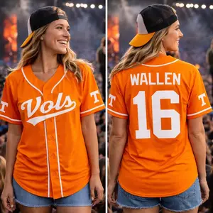 Country Music Baseball Jersey 2026, Wallen 16 Jersey, Vols Style Fan Shirt, Baseball Jersey Shirt, Lightweight Button-Up Design, Trendy Sport Style
