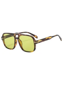 Vintage Pilot Square Sunglasses Decorative Lenses Unisex Leopard Pattern 70s Classic Design, Daily Commute Streetwear, Vacation Accessory, Retro Fashion Style