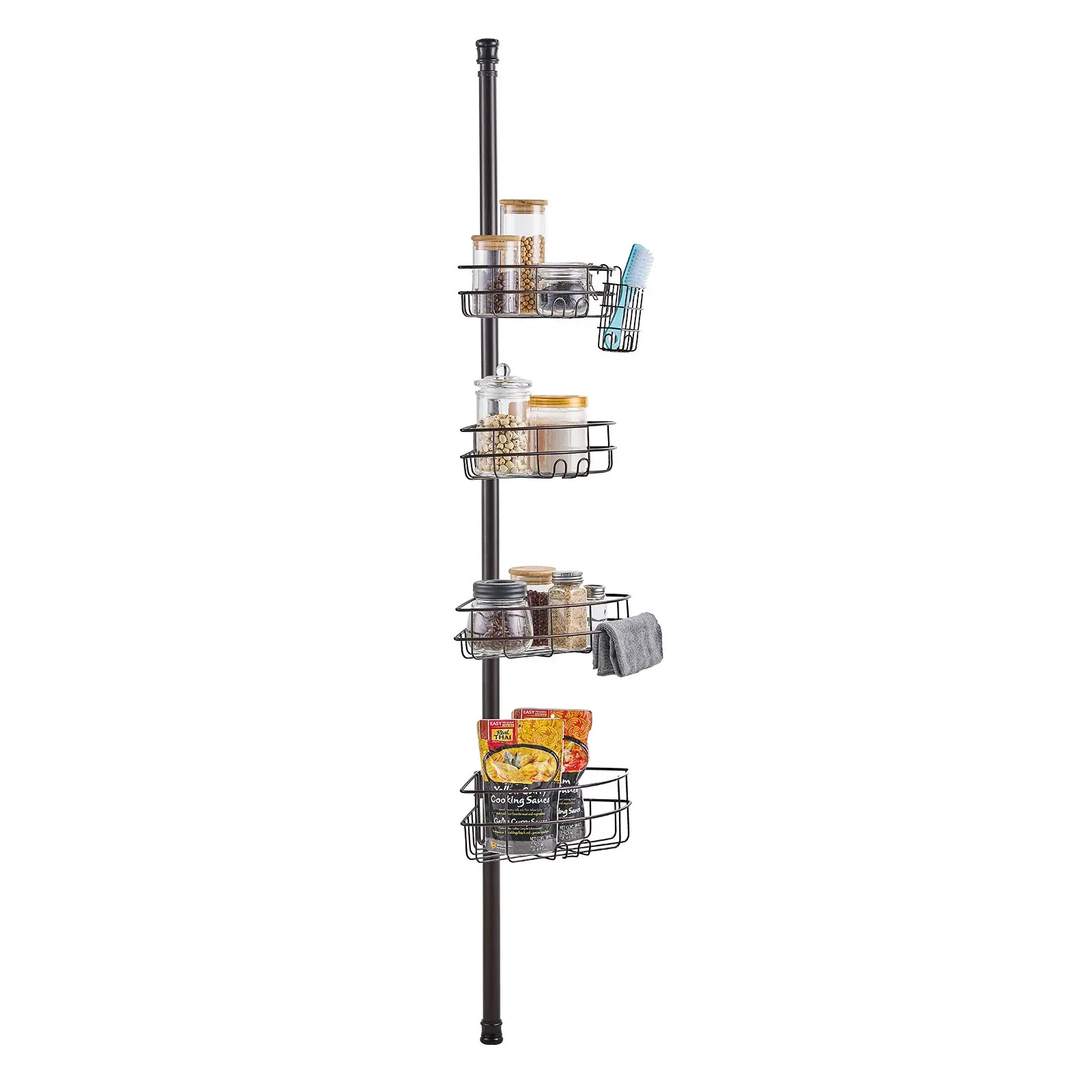 【summerfinds】VEVOR Stainless Steel Tension Pole Shower Corner Caddy - 56"-114" High, Rust-Proof 11.9lbs Bathroom Organizer with Toothbrush Holder, Towel Rack, Easy Installation, Shower Organizer, Bathroom Caddy, Adjustable Telescoping Shower Curtain Rods