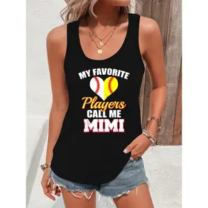 2026 New Trend Women'S Fashion Casual Crew Neck Tank Top with Versatile Style, Featuring a Baseball Heart Pattern And Love Design, Perfect for Wear And Ideal for Gifting to Loved Ones