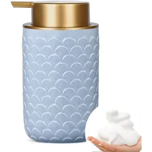 Foaming Soap Dispenser, Foam Hand Dish Liquid Soap Dispenser for, 12 oz Refillable Soap Dispenser with Gold Pump, (Blue)